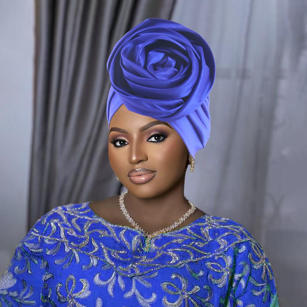 Rosenblumen Afrikanische Turbanmütze für Damen Kopfbedeckung Kopftücher Nigerianische Hochzeitsfeier Kopfbedeckung Mütze