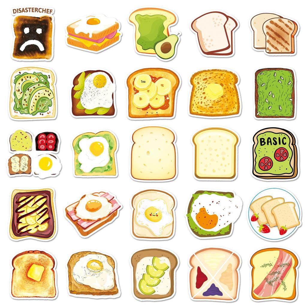 50 Sheets Cute Cartoon Food Stickers: Waterproof & DIY for Skateboards, Phones, Suitcases