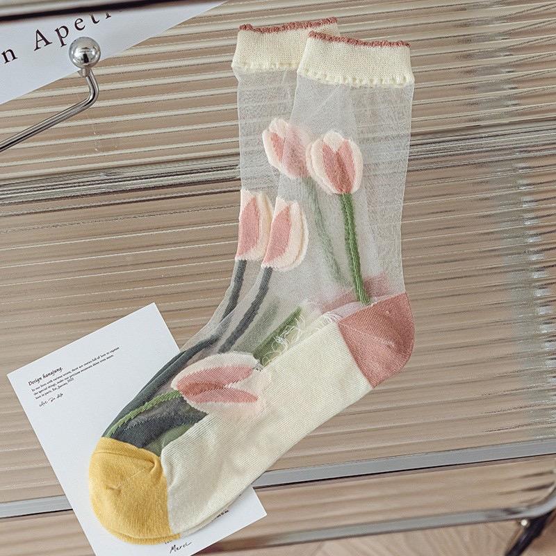 Quentin Fashion Fancy Summer Thin Crew Sheer Socks Breathable Transparent Socks Custom