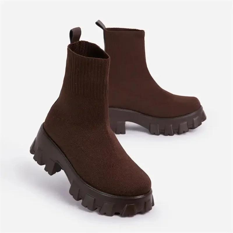 Fashion Women Boots White Platform Boots for Winter Autumn Botas Femininas Socks Ankle Boots Platform Shoes Women Heels Botines Mujer