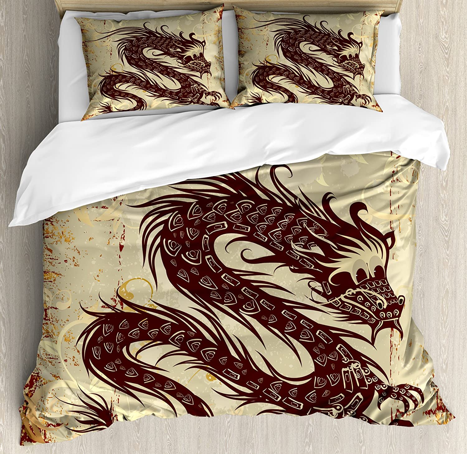 

Modern Warm Japanese Dragon For Bedroom Bed Home Tribal Tattoo Style Asian Indigenous Cre And Quilt Comforter (quilt)-EU Single(135*200cm)3pcs