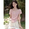 Laxiangnan Pink Fake Two-Piece Short-Sleeve T-Shirt