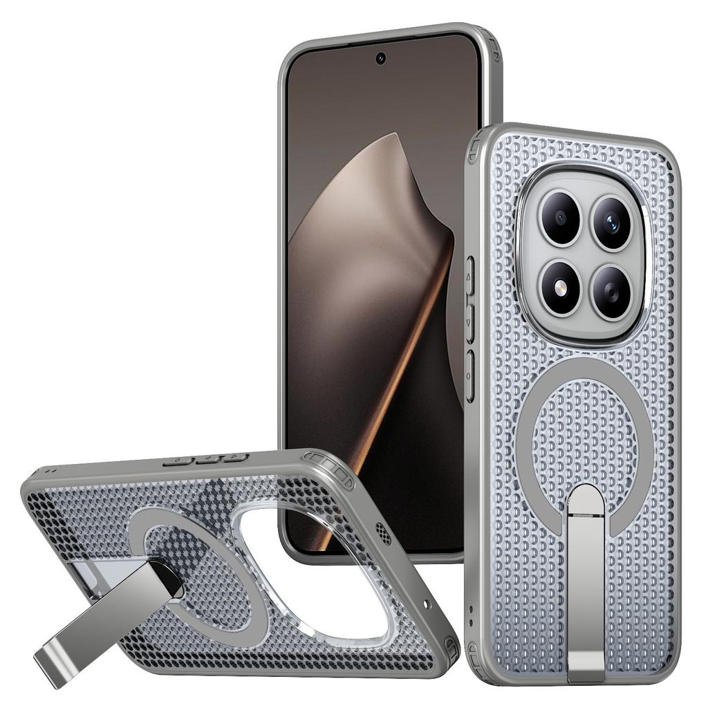 Für Xiaomi Redmi Note 15 Pro 5G (Global) Magnetische Hülle Ständer Gitterstruktur TPU PC Handy Rückabdeckung