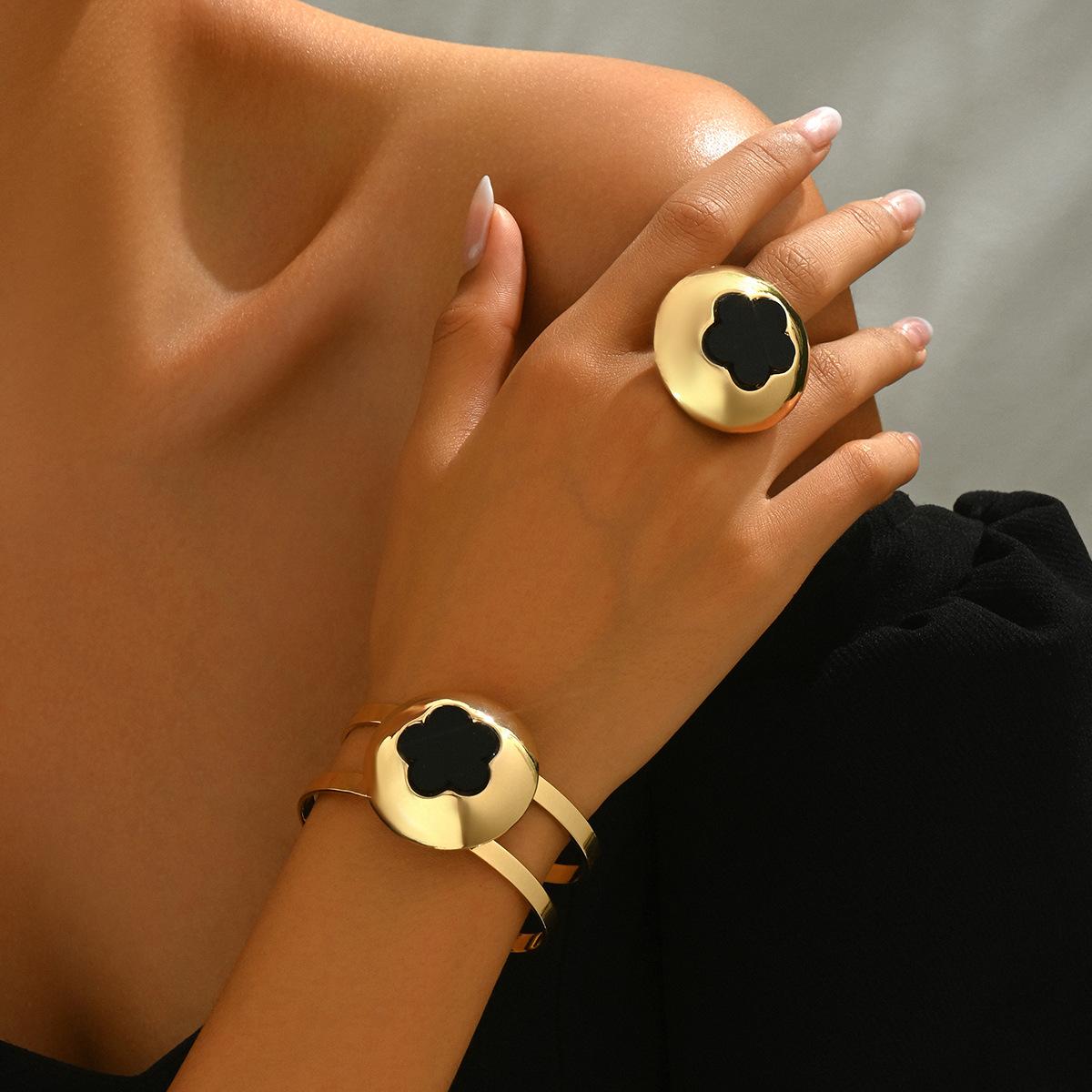 

Простой женский комплект колец и браслетов с инкрустацией в виде цветка сливы, высококачественный браслет-кольцо