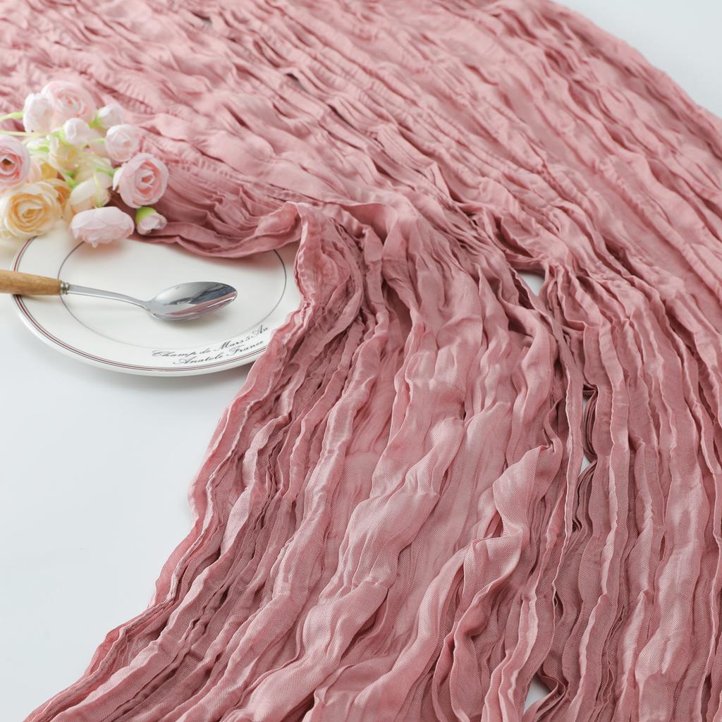 Wedding Pink Gauze Table Runner Semi-Sheer Vintage Cheesecloth Table Setting Dining Party Christmas Banquets Arches Cake Decor