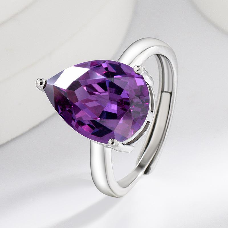 2026 Amethyst Pear-shaped Zircon Earrings 925 Tremella Buckle Ring Necklace Jewelry Set