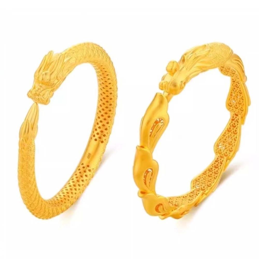 Armlet Dragon and Phoenix Bracelets Zinc Zinc Alloy Bride Wrist Jewelry Chinese Style Golden Bangle  Daily