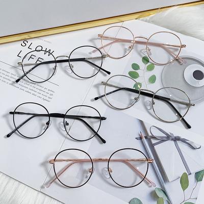 Blue-light-proof Glasses Female Retro Art Round Metal Glasses Frame Male Can Be Equipped with Degree Myopia Glasses.