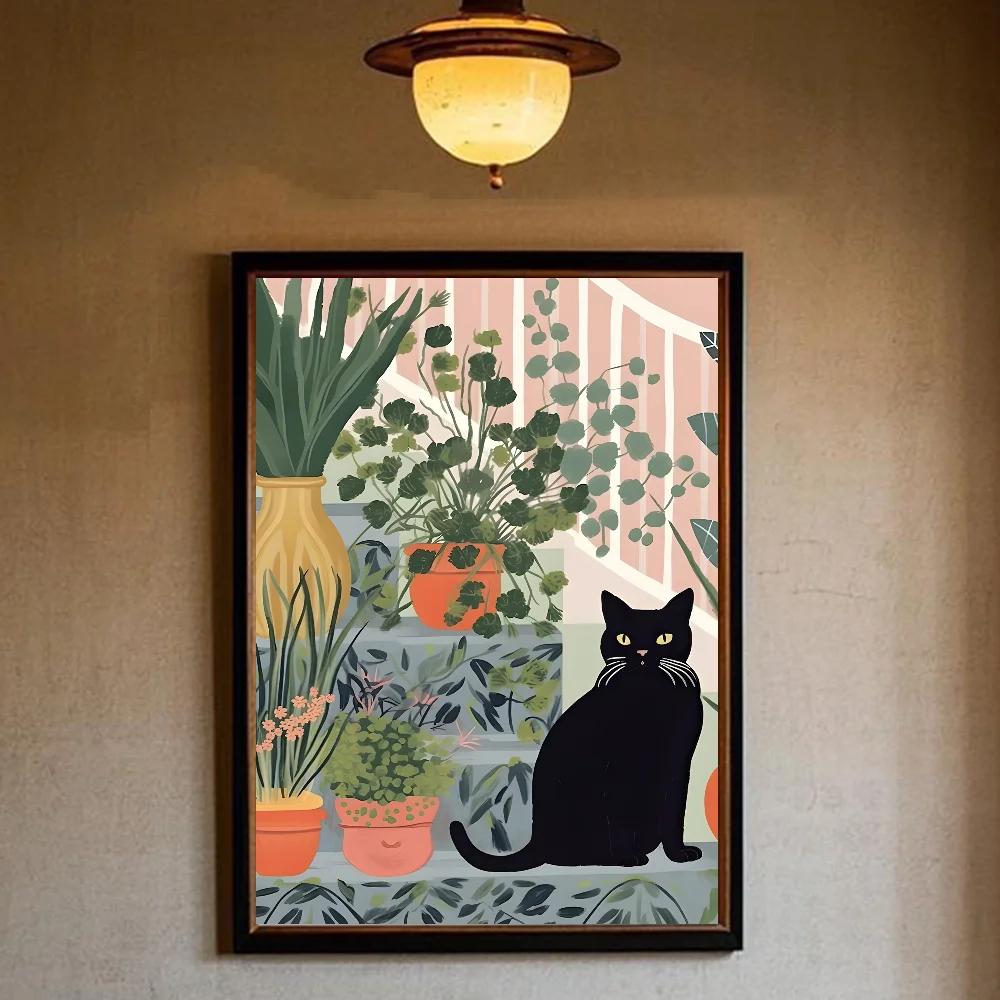 Art Green Bedroom and Cat Poster Minimalist Wall Art Print Canvas Painting Posters for Living Room Modern Home Decor
