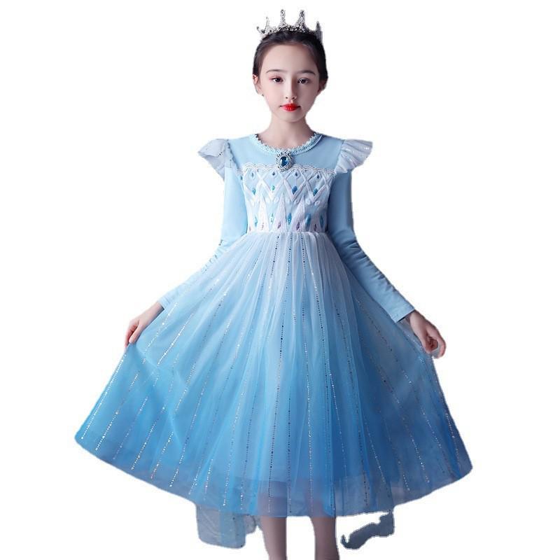 Kids' Long Sleeve Princess Elsa Dress – Frozen-Themed Formal Outfit