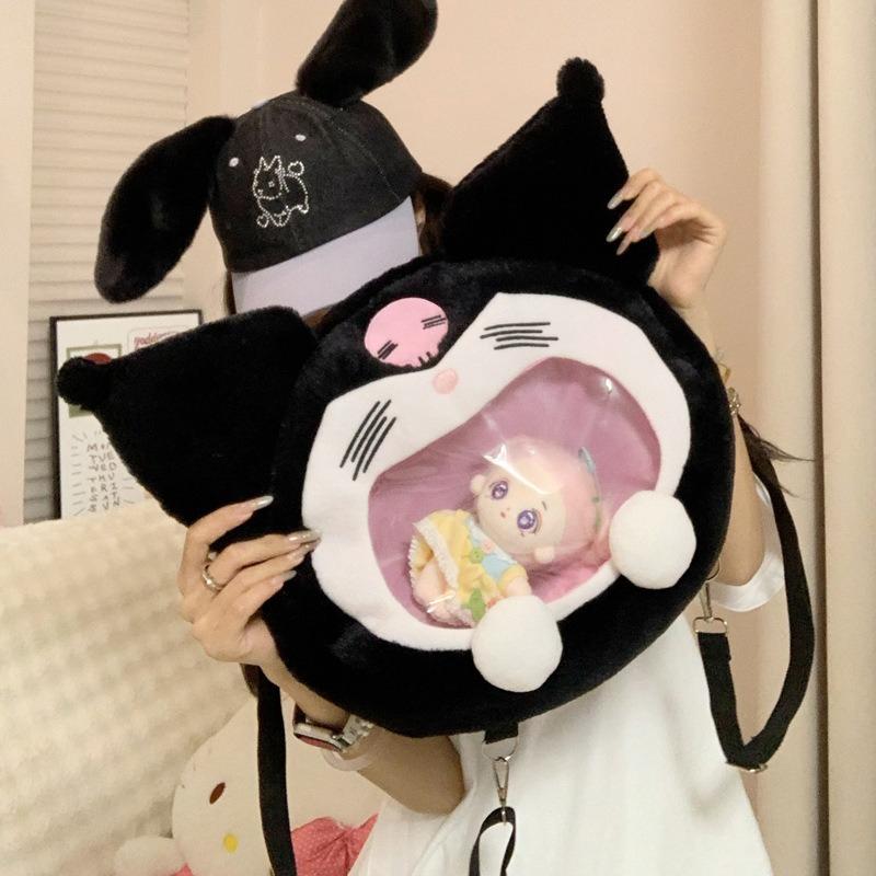 Cute Cartoon Clear Plush Shoulder Bag Large Capacity Versatile Stuffed Doll Tote Purse New Arrival