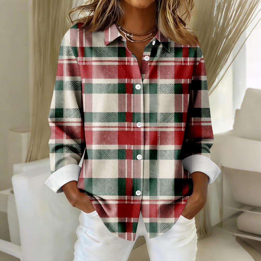 Women's Shirt Blouse Print Button Long Sleeve Casual Basic Shirt Collar Regular Top