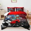 Dinosaurier Monster Truck Bettbezug, Monster Trucks 3D Cartoon Bettdeckenbezug, Comic-Stil Doppelbettwäsche-Set mit Kissenbezügen