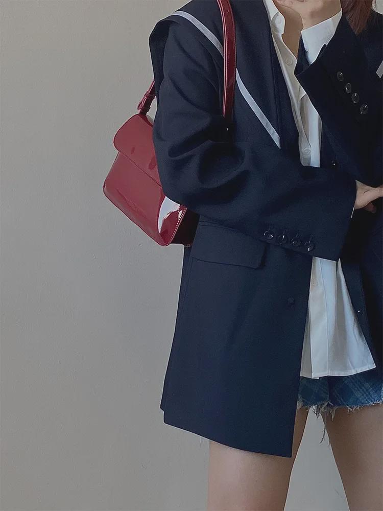 "Damen Rote Lackleder Retro Schultertasche - Herbst/Winter Handheld Unterarm Messenger"