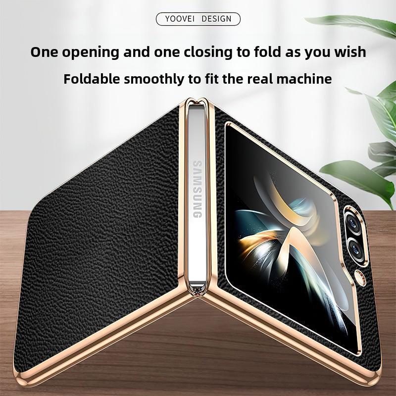 Gold and Silver Frame Electroplated PU Leather Phone Case for Samsung Z Flip 7 6 5 Flip6 Flip5 Flip4 Flip7 Protective Cover