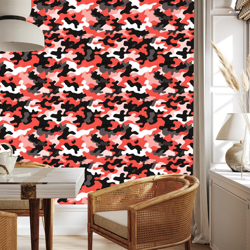 Red and Coral Military Camouflage Wallpaper for Living Room and Bedroom 50x1000