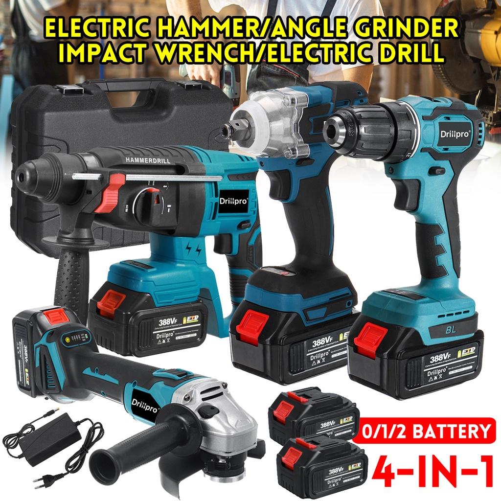 4-in-1-Elektrowerkzeug-Set, elektrischer Schlagschrauber, 13-mm-Bohrmaschine, Bohrhammer, 125-mm-Winkelschleifer für 18-V-Makita-Akku