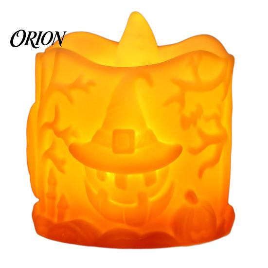 Halloween Pumpkin Lantern LED Candle, Flameless Electronic Tealight, Embossed Resin Lantern, Decorative for Spooky Table Decor Indoor Outdoor