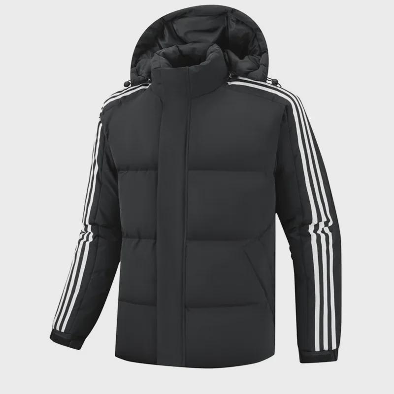 Men's Hooded Cotton-Padded Jacket, Size M-8XL, Winter Warmth, Casual Three-Bar Design