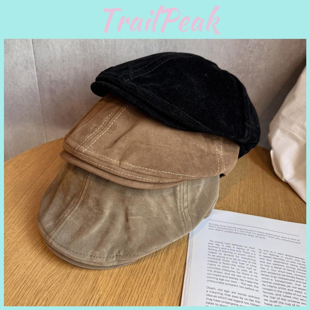 Color Classic Solid Retro Newsboy Cap Faux Suede Material Fall Winter Women