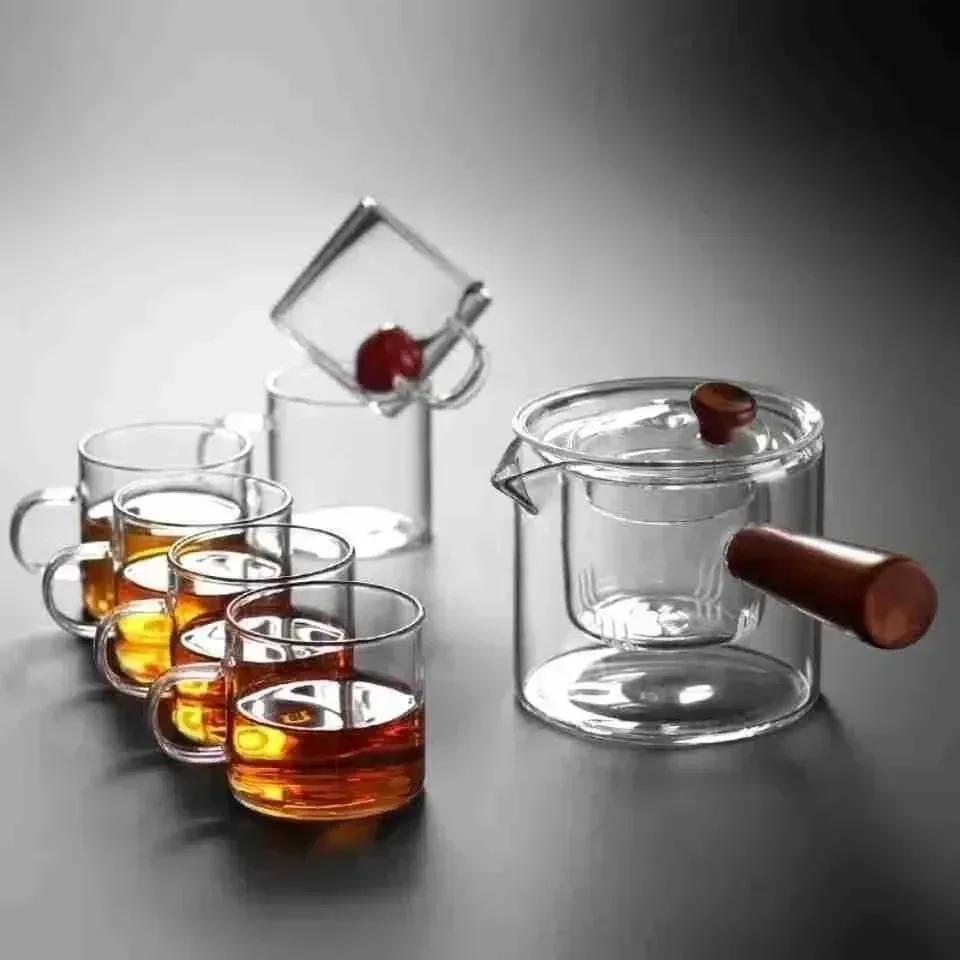 Japansk glasstekanne med sidehåndtak tekanne med trehåndtak Kung Fu tesett fortykket tekoker Intuitiv tekanne