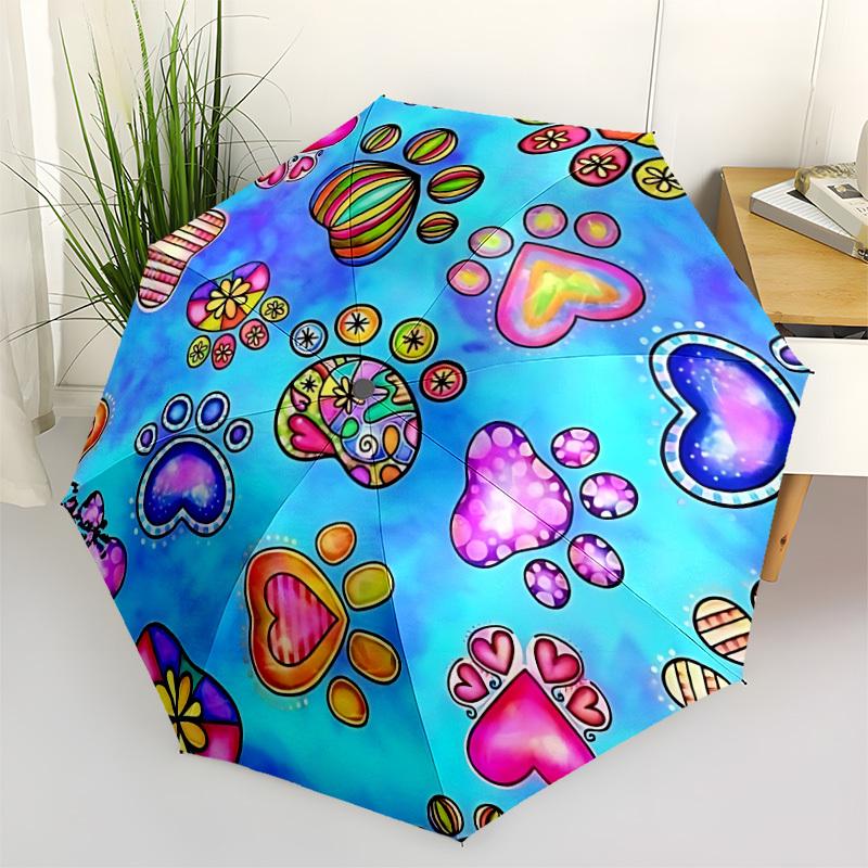 

1pc Paw Prints Automatic Opening/Closing Umbrella with Operation & Windproof Canopy - Folding Design yy260311055
