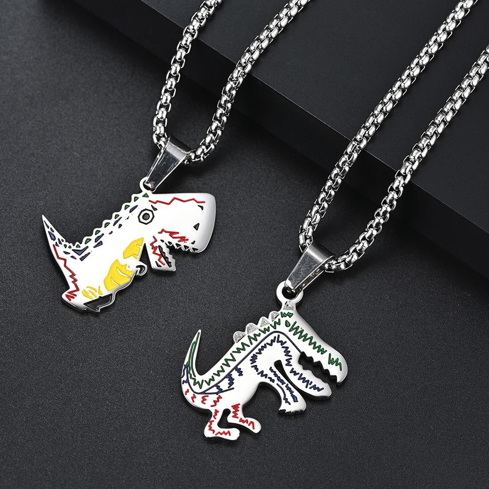 

Korean Hip Hop Brand Dinosaur Fun Necklace with Sketches and Personality