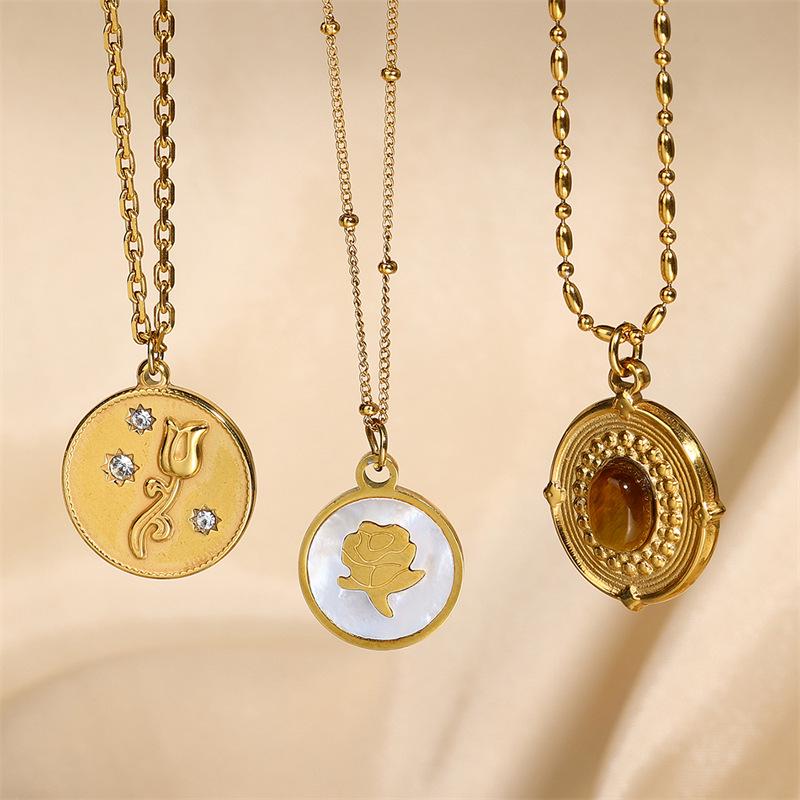 Melaard Tiger's Eye 18K Gold Stainless Steel Pendant Necklace for Women