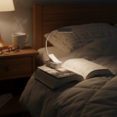 3 Modes LED Clip On Book Light Stepless Dimmable Three Color Temperatures Portable Reading Light Long Press Adjust Flexible Neck