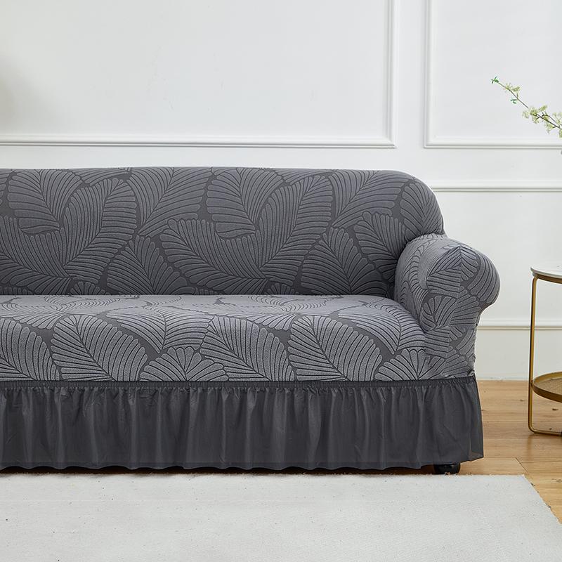 1 Stück Dehnbarer Sofabezug Jacquardmuster Sofabezüge mit Rock Einfarbige Staubdichte Rutschfeste Sofaschutzhülle für das Wohnzimmer