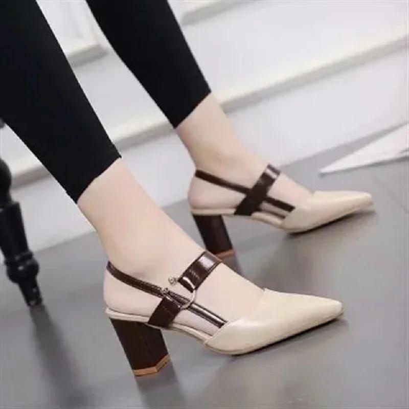 Fashion Womens Shoes Brand Yellow Open Toe Comfort Mid Heel Pumps Spring Summer High Heel Party Banquet Shoes Lady Elegant Black Sandals