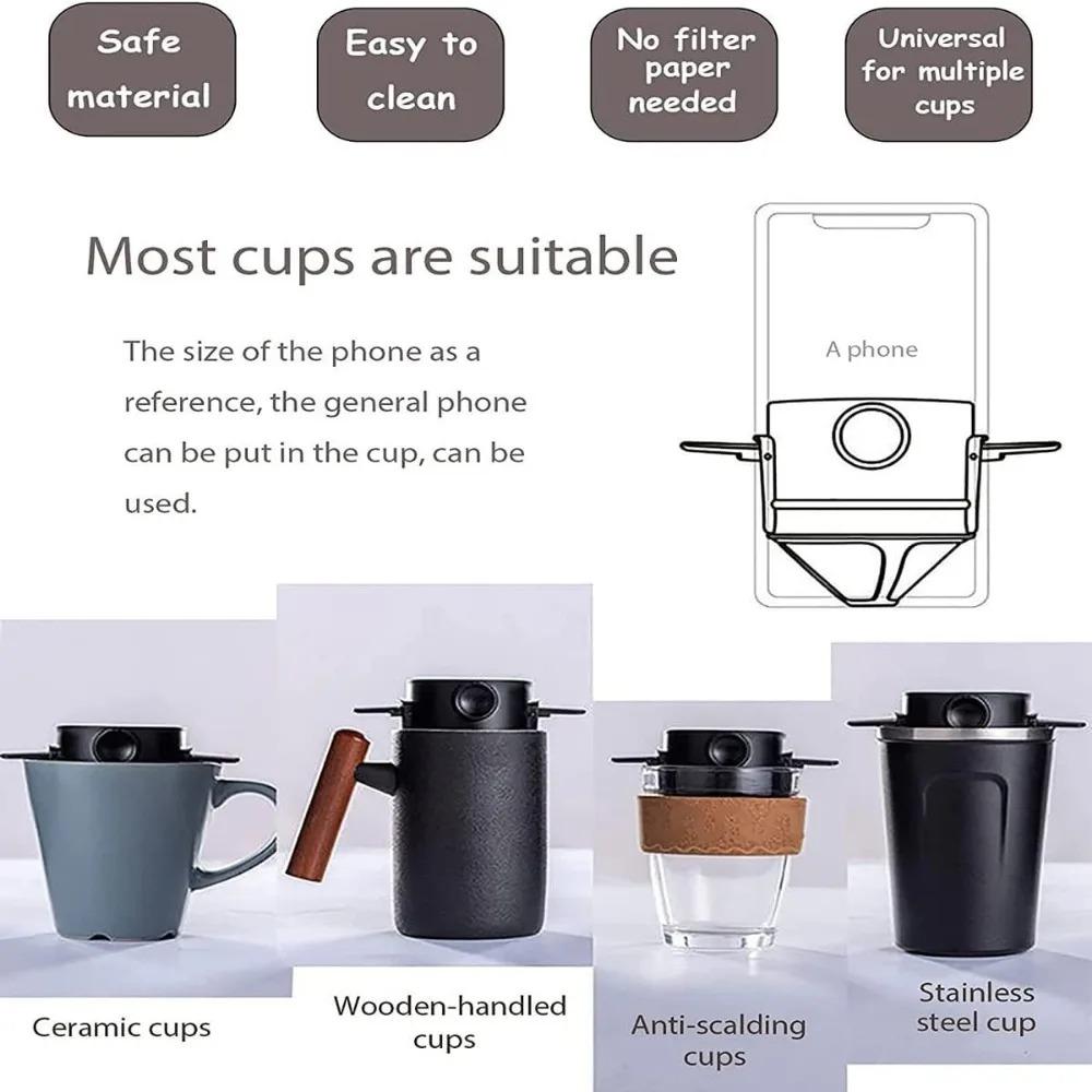 Portable Pour Over Coffee Maker 1-1 Cup, Stainless Steel Portable Coffee Filter, Reusable Mug Coffee Dripper Filter for Home