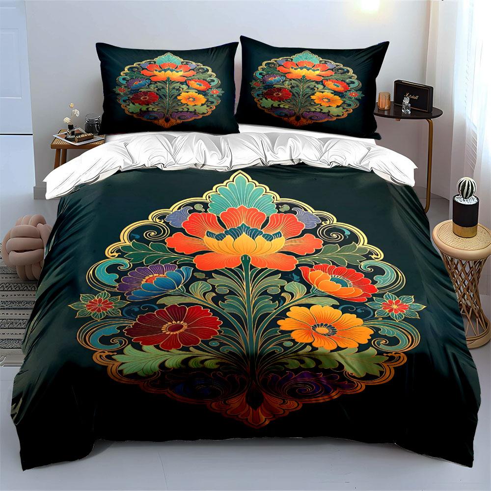 Colorful floral mandala pattern. Bedding sets Duvet cover sets Duvet covers Pillowcases(1 * Duvet Cover 2 * Pillowcases without duvet insert)