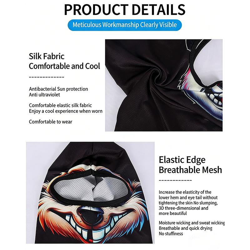 Máscara Facial Esportiva Respirável Proteção Solar À Prova de Vento Cobertura para a Cabeça Forrada com Capacete Verão Estampada com Animais 3D Balaclava para Motociclista