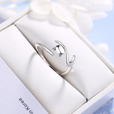 100% Plata de Ley 925 gato pegajoso con anillos de dedo de cola larga para mujer anillo de compromiso ajustable joyería para fiesta y boda