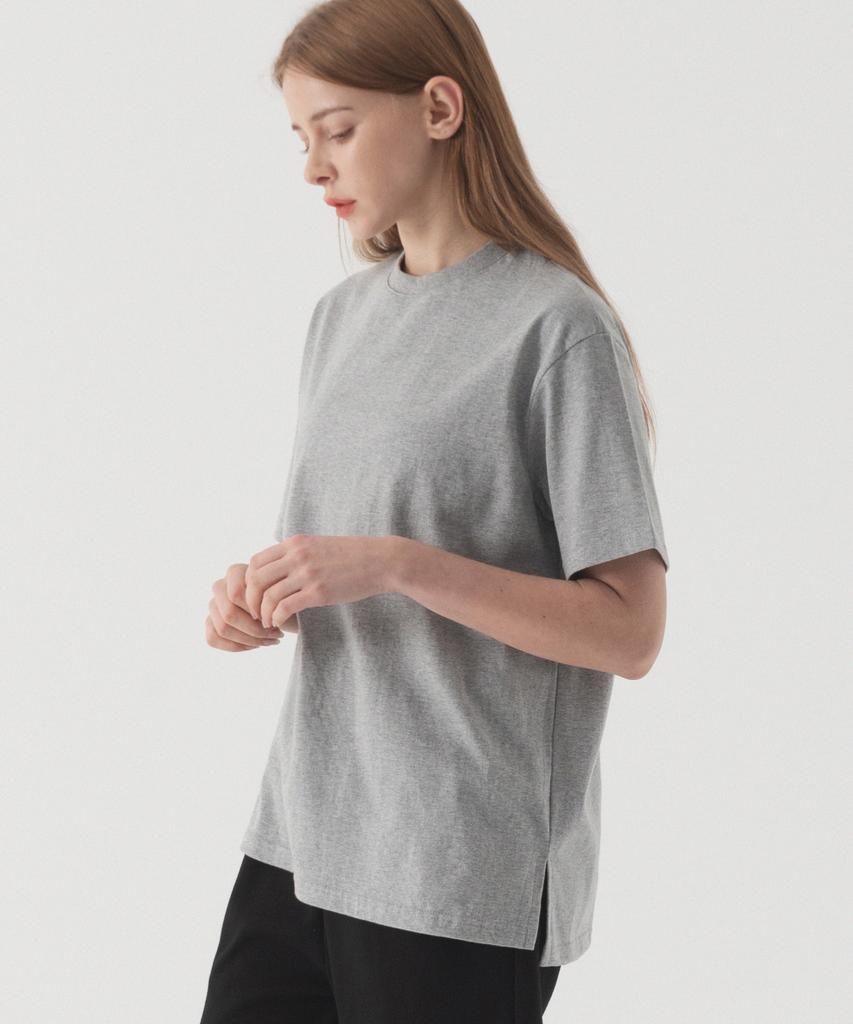 PIANER Basic Slit Short Sleeve T-Shirt (Melange)