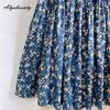 Prairie Chic Spring Summer Women Midi Skirt Elastic Waist Navy Blue Floral Print Vintage Skirt Retro Cotton A-Line Skirts Womens
