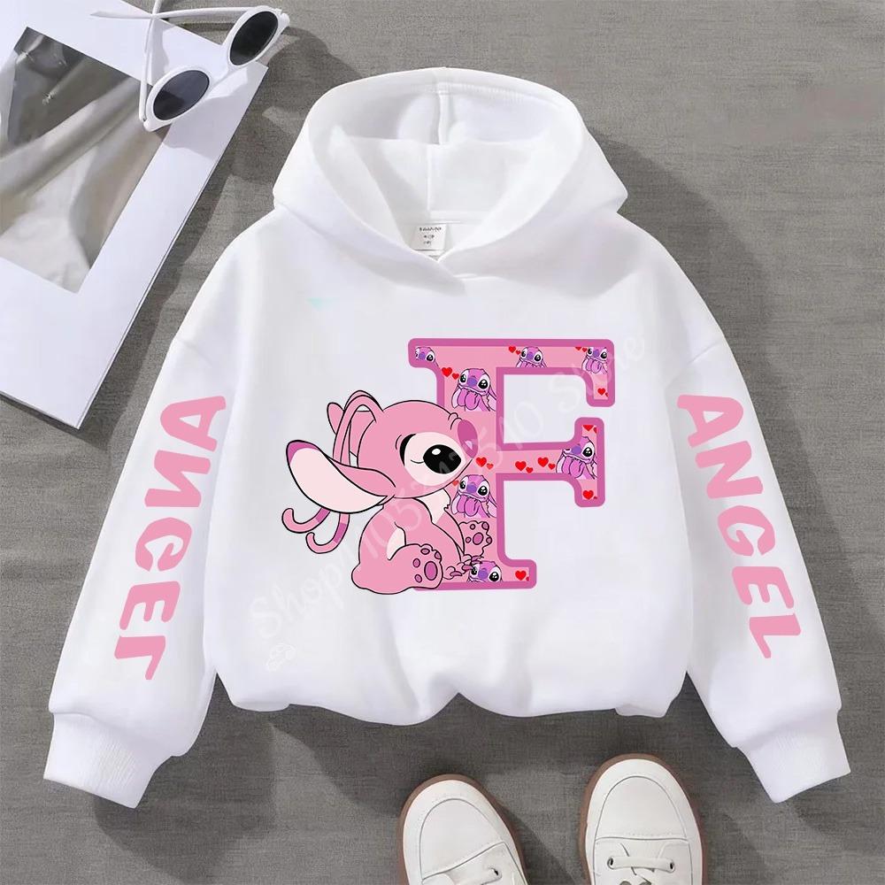 Stitch Hoodies Angel Letter A B C D E F Children Pullover Kid Casual Clothes Anime Kids Sweatshirts for Girl Boy Cartoons Tops