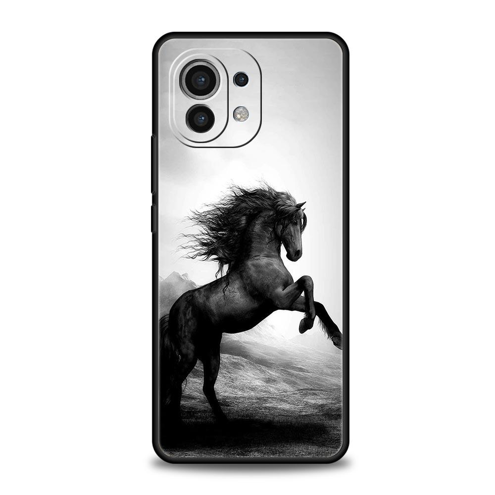 Animal Horse Phone Case For Xiaomi Mi 15 14 Pro 13 12 11 Lite 5G 10T 11T 12T 13T 14T Poco X6 X5 X4 X3 NFC F3 F4 GT Black Cover