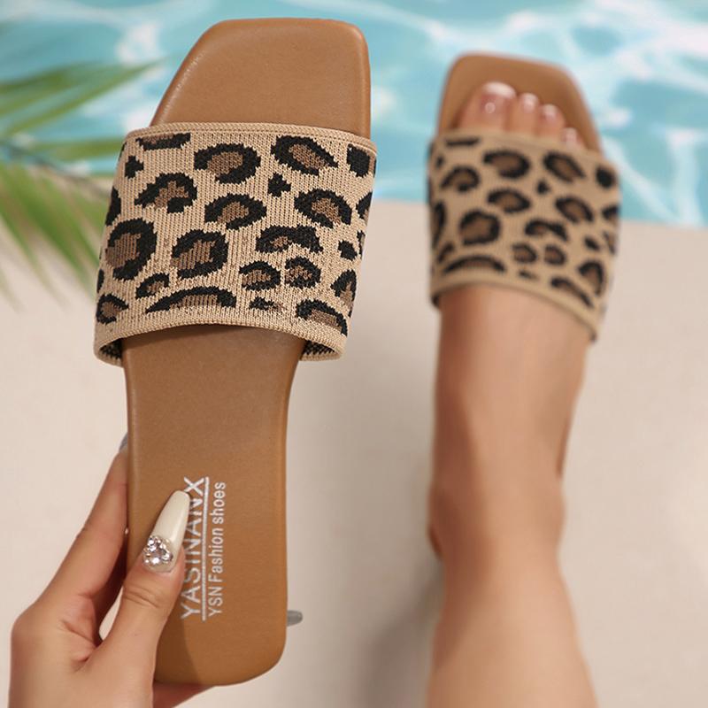 Dierenprint Platte Sandalen Dames Zomer Lichtgewicht Antislip Strandslippers Vrouw 43 Peep Toe Buitenslippers 35 black