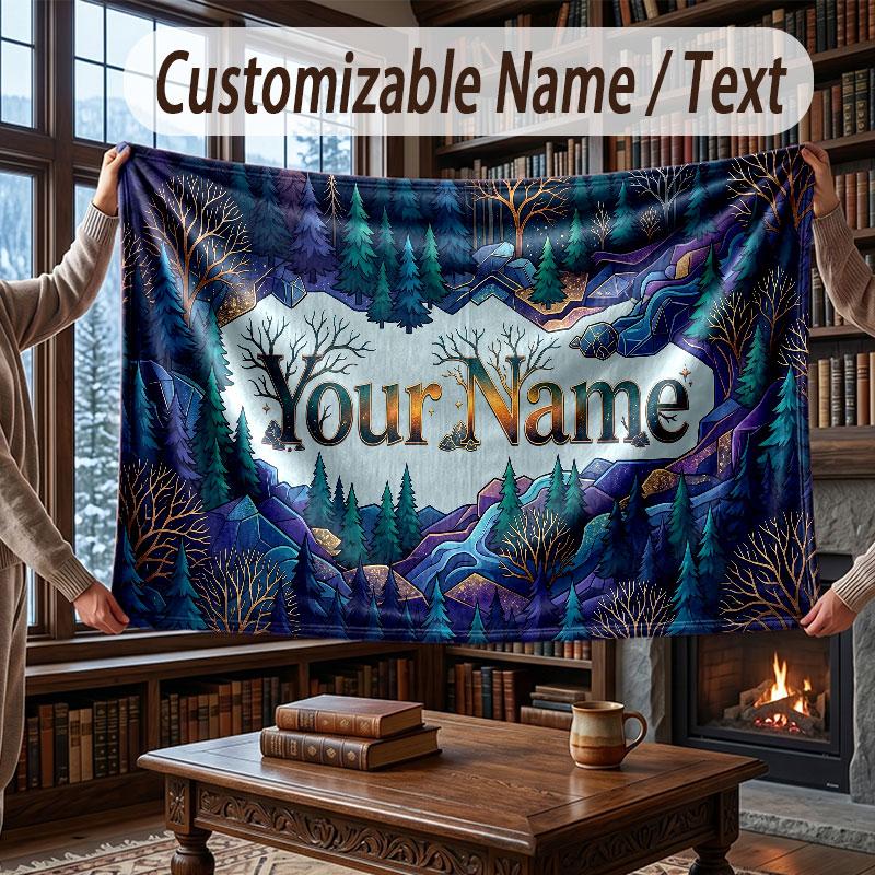 Mushroom Forest Theme Throw Blanket Custom Name Text Personalized Blanket Soft Cozy Blanket for Home Sofa Bed