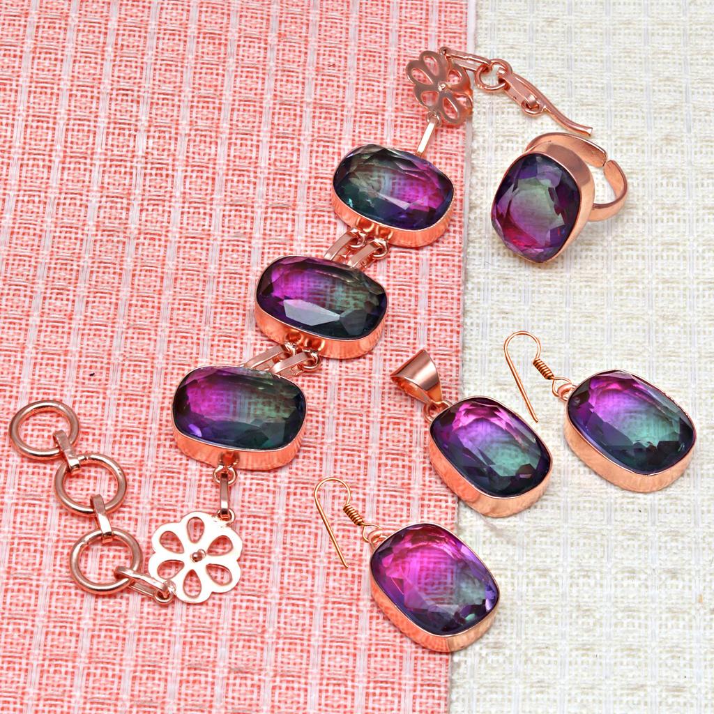 Bio-Tourmulian 14 Ct Rose Gold Plated Jewelry Bracelets &Earrings 7-8''