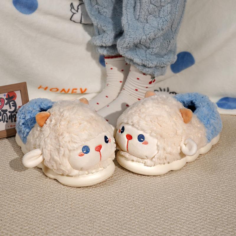 

New Indoor Fluffy Slippers for Women Men Winter New Warm Shoes Cute Cartoon Thick Plush Anti-slip Couples Home Cotton Slippers 42-43