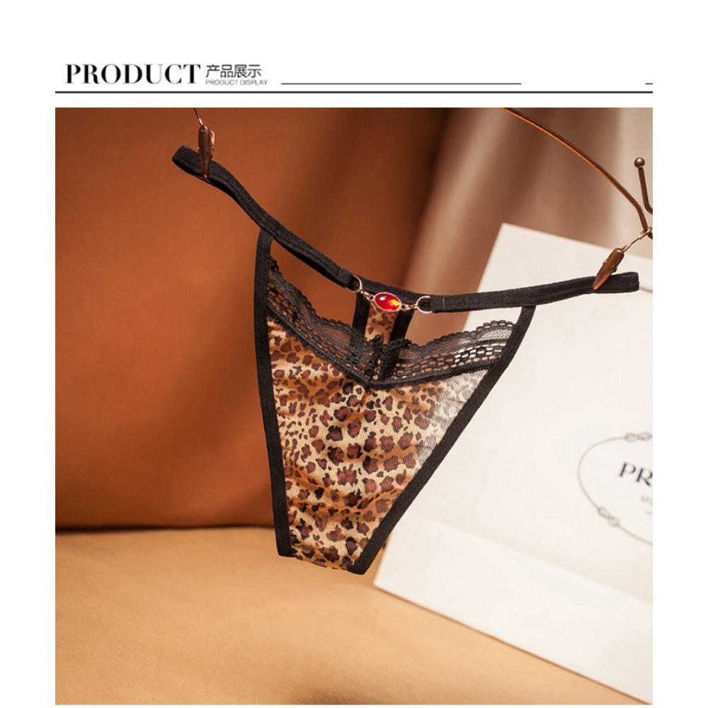 Sexy Hollowed-out Female Leopard Print Thong, Light Luxury Lace Fully Transparent Temptation Low-rise Female Hot Underwear T-pants 2229