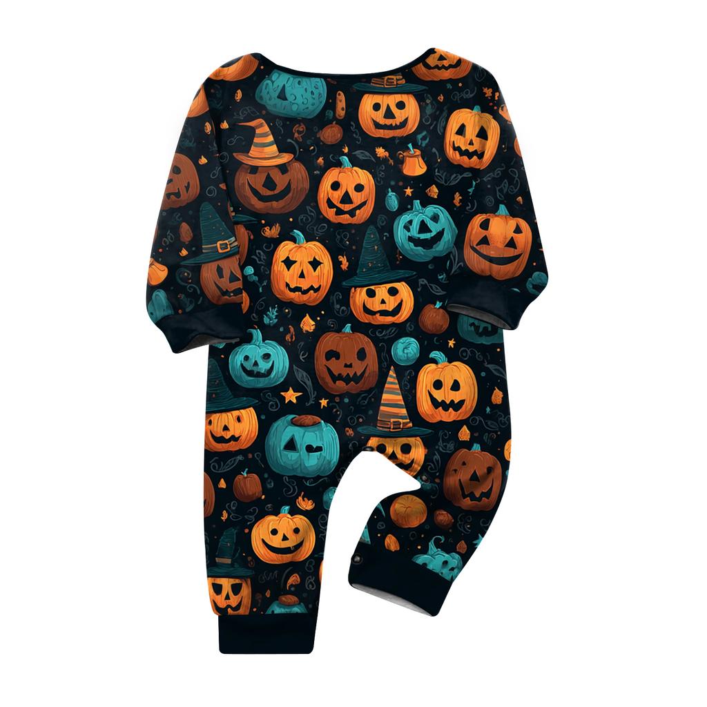 Family Matching Halloween Printed Loungewear Set with Long Sleeve Top and Pants for Parents and Kids