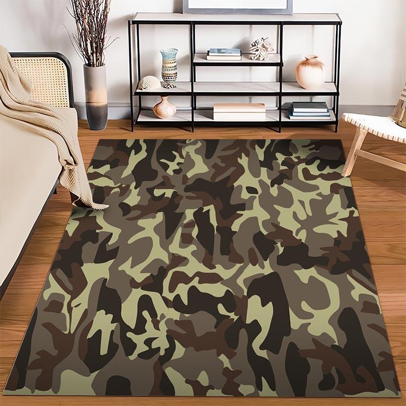 Camouflage Pattern Carpet with Brown1Green1and Beige Military Style Design Suitable for use as an anti-slip1 for1room and bedroom sofas