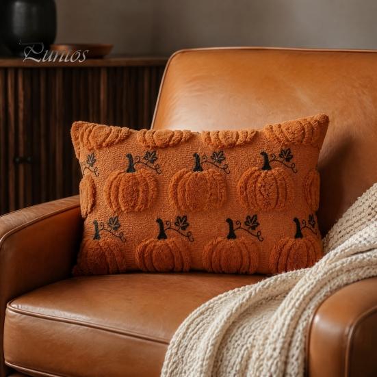 Decorative Throw Pillow Covers Thanksgiving Pumpkin Cushion Cover, Plush Embroidered Cozy Bedroom Cover Soft Case for Farmhouse Home Autumn
