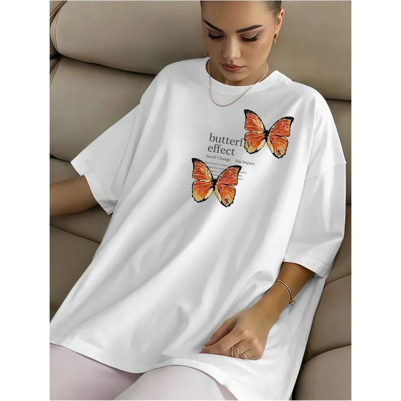 Western Style New Fashion Casual Loose Butterfly Print Short sleeve T-shirt Top Printed T-shirt Top