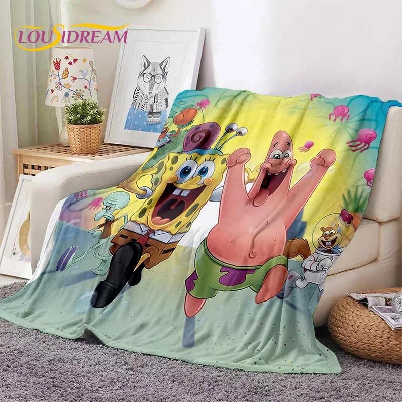 Funny S-SpongeBob Patrick Star Cartoon Soft Flannel Blanket for Beds Bedroom Sofa Picnic,Throw Blanket for Outdoors Leisure Gift
