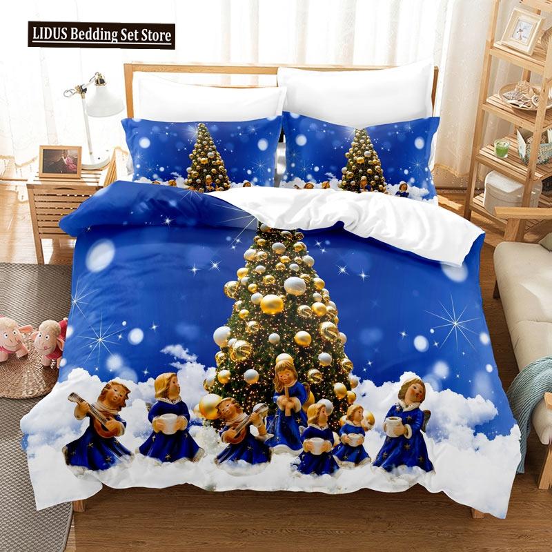 Christmas Duvet Cover Set Candle Pine Cones Gift Festival Celebrated Merry Christmas King Queen For Teens Polyester Bedding Set